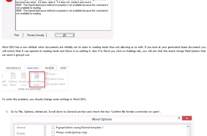 Mail Merge Object Error in Word 2013